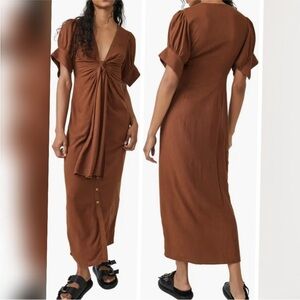 Free People Vintage Summer Brown Midi Dress